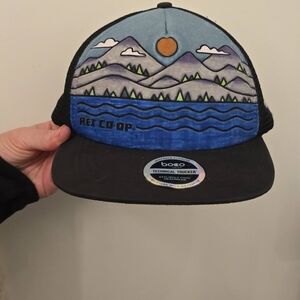 REI Co-op Blue and Black Mountain Trucker Hat